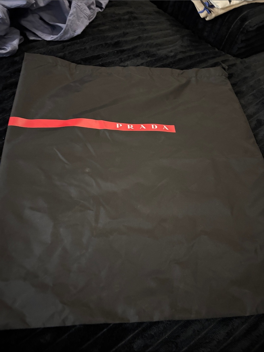 Prada Black Nylon Dust Cover with Red Logo Band